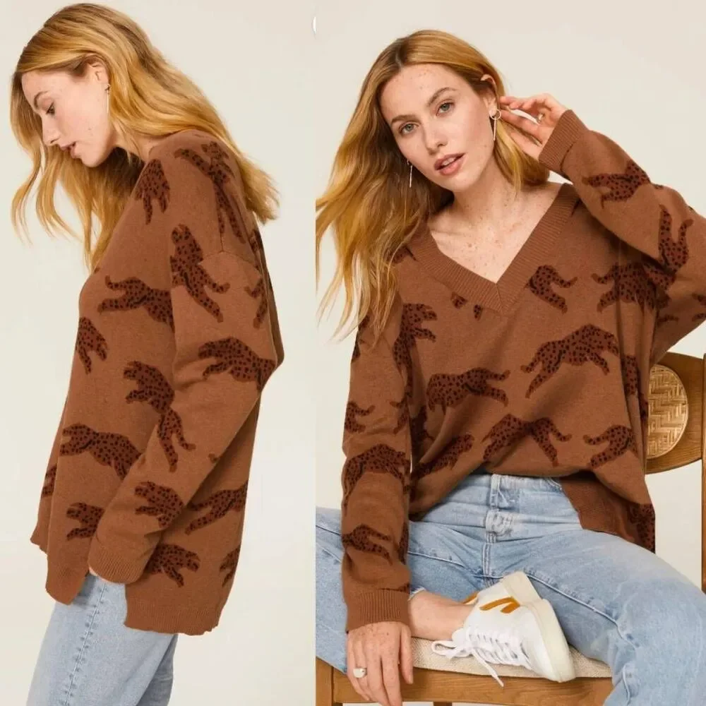 Show Me Your Mumu Gilligan Jumping Cheetah Sweater S